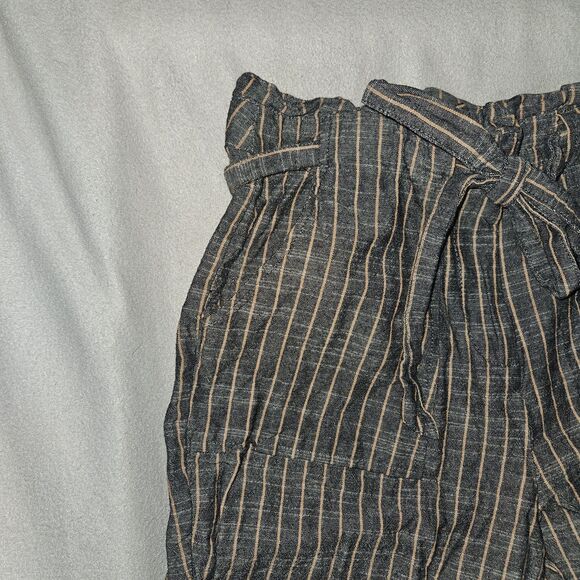 MINE Women’s S Striped High Waist Paper Bag Pants Gray Orange Ankle Office Boho - Picture 3 of 11